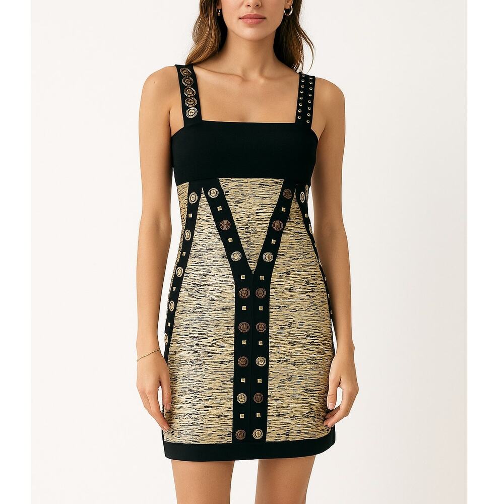 Barok Paris NJ Couture Black & Gold Scuba Material A Line Mini Dress NWT -Size S